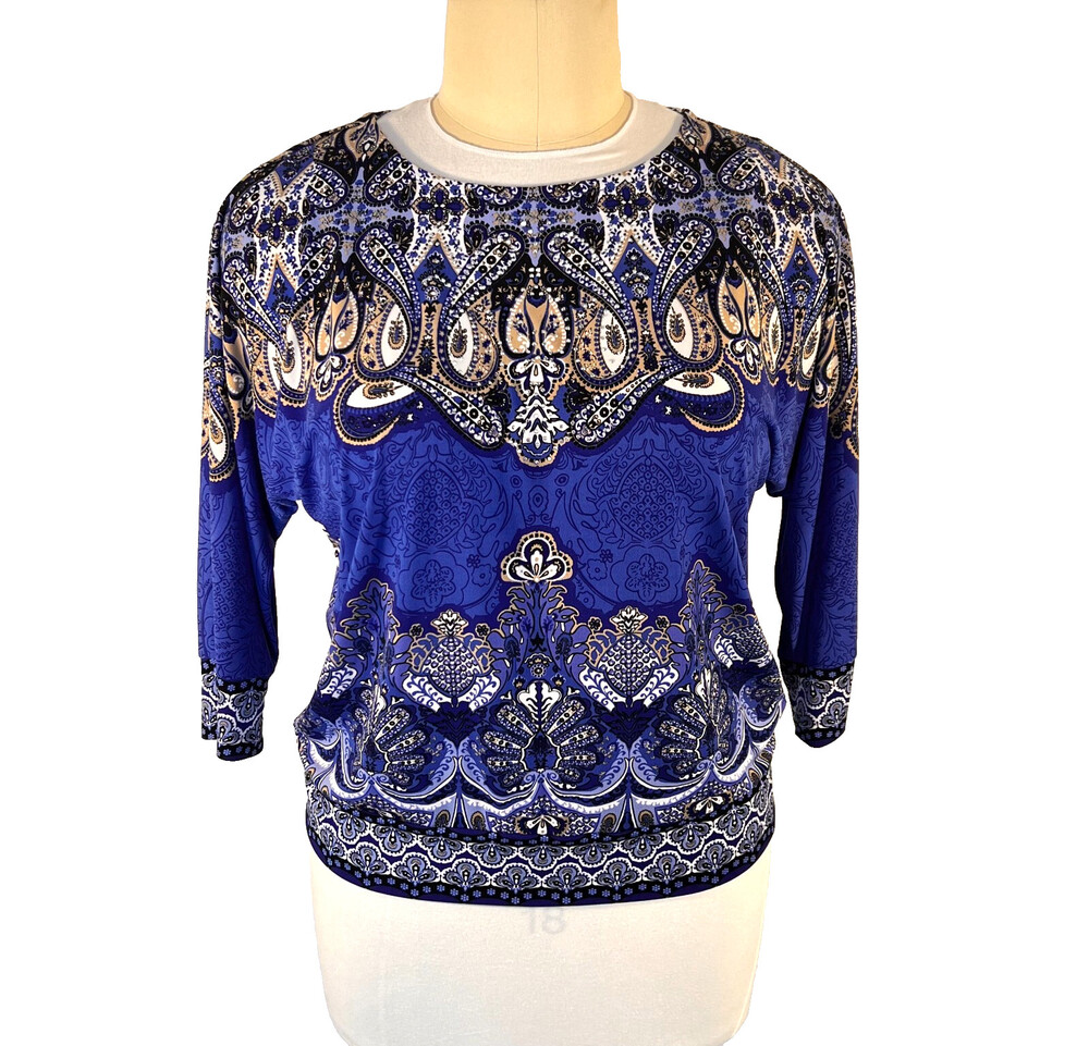 JM Collection - Women's 0X Blouse Dolman Half Sleeve Round Neck Regency Paisley